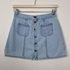 BDG Urban Outfitters Jean Skirt Womens Medium Mini A Line Denim Snap Blue